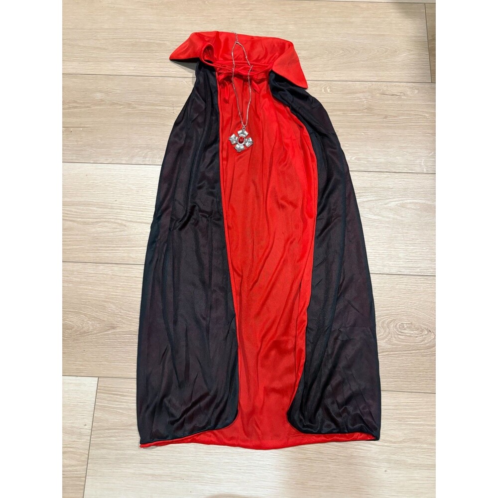 Vampire Costume Cape with Medallion Red Black Reversible 37" Gothic Dracula Set
